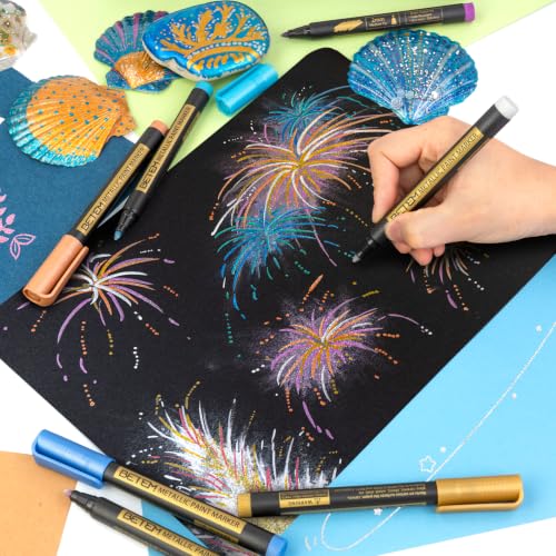 Image of Betem Metallic Paint Markers, 26 Colors Acrylic Metallic Markers for Black Paper, 2mm Medium Tip Glitter Pens Scrapbooking Supplies, Teacher Appreciation Gift, Rock, Photo Albums, Card Making Kit