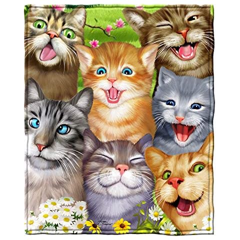 Dawhud Direct Cartoon Selfie Cat Fleece Blanket Cover