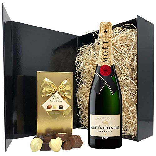 Champagne Gift Set - Moet and Chandon Champagne and Chocolates Gift Hamper Box - Birthday, Christmas Gifts for Champagne Lovers
