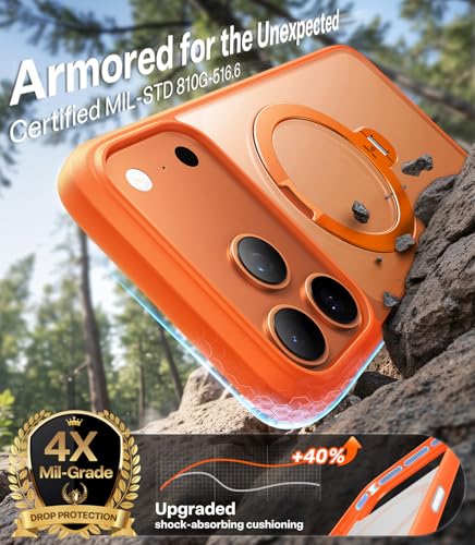 Image of TORRAS Ostand Q3 Spin for iPhone 17 Pro Case, 360 Magnetic Stand, Fit for MagSafe, Camera Control, Built-in Kickstand, 4X Military-Grade Shockproof Slim Phone Case for iPhone 17 Pro, Cosmic Orange