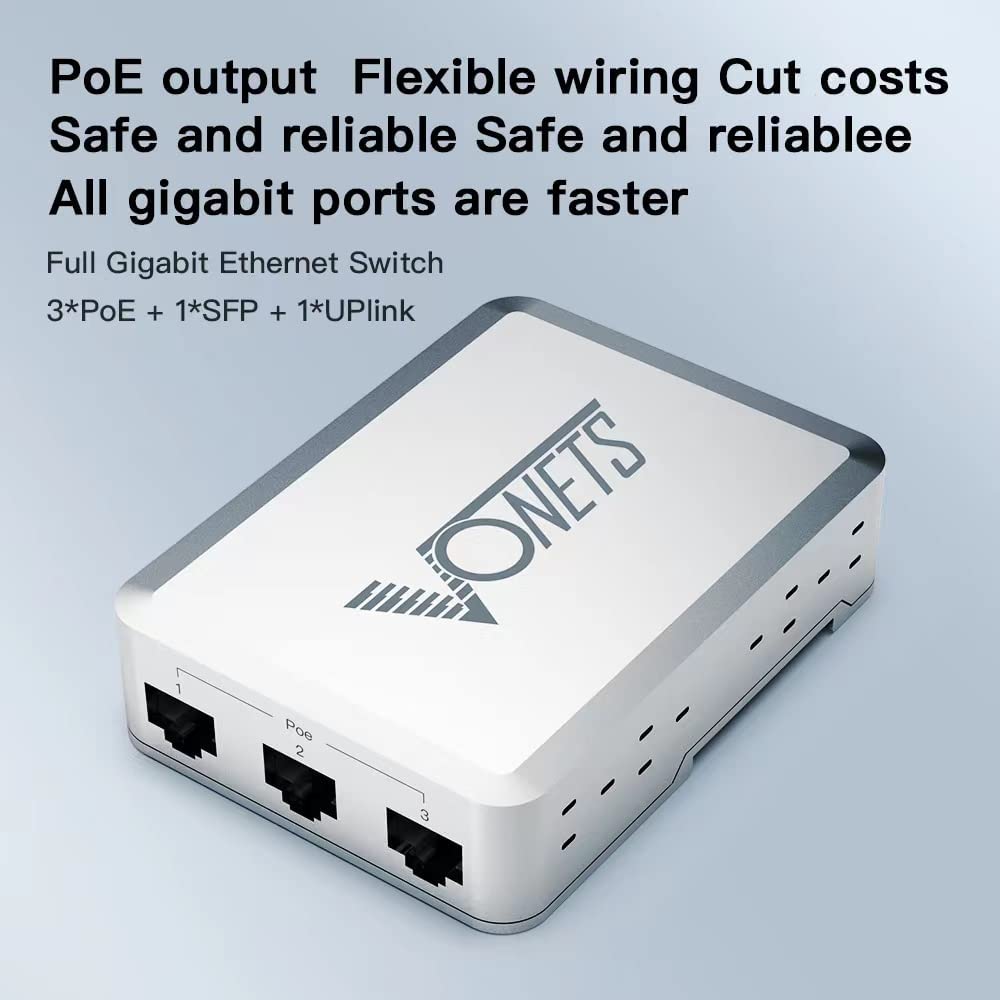 Vonets Gigabit 5 Ports PoE Switch Extender avec 3 Sorties PoE, 1 Liaison Montante, 1 SFP 10 / 100 / 1000 Mbps, Commutateur Ethernet IEEE / PoE Switch 802.3at / AF pour Port Réseau d'extension PoE