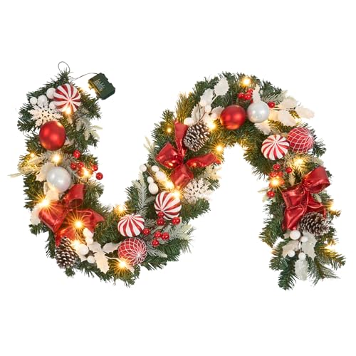 prelit 6ft Christmas Garland with 25 LED Lights with Timer,