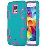 Galaxy S5 Case, S5 Case - ULAK Shock Absorption Hybrid Rubber Combo Case Cover 3in1 [Rigid Plastic+Soft Silicone] for Samsung Galaxy S5 V i9600-Magenta/Blue