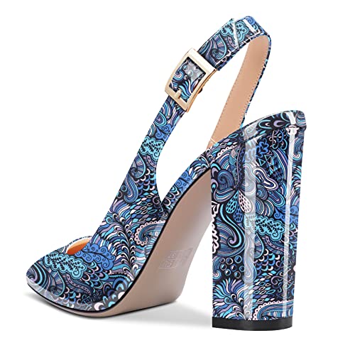 Aachcol Women Chunky Block High Heel Pumps Ankle Strap Slingback Pointed Toe Dress Shoes Office Party Wedding Patent 4 Inch3