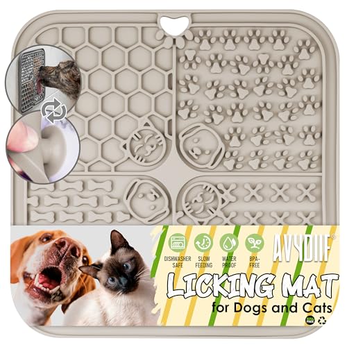 Leckmatte Hund, schleckmatte Katze mit Saugnäpfeln, Anreicherung Spielzeug für Erdnussbutter Joghurt, lebensmittelecht & spülmaschinenfest(Beige, 1...