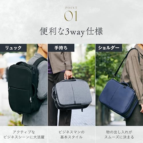 グレヴィオ ビジネスリュック 2way 3way 薄型 大容量 拡張機能付き 撥水 キャリーオン 軽量 リュック メンズ バックパック USB 黒 グレー ネイビー ブラック の商品画像 2