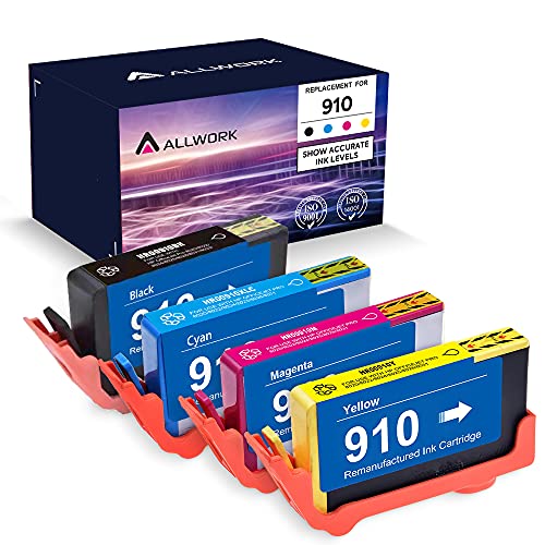 Allwork 910 Remanufactured Ink Cartridge Replacement for HP 910 910XL Ink Works with HP Officejet Pro 8020 8022 8024 8025 8028 8031 8033 8034 8035 AIO Series Printer 4 Color (KCMY)