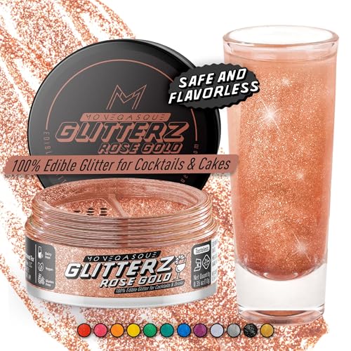 Image of MONEGASQUE Rose Gold Edible Glitter for Drinks & Cakes, Drink Glitter, 10g | Sparkle Powder, for Cocktails, Cupcakes & Desserts, Cocktail Garnish, Vegan, Gluten-Free, for Pastry Chefs & Home Bakers