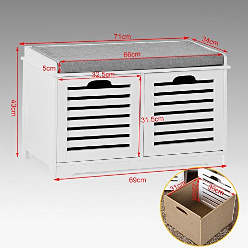 SoBuy White Shoe Cabinet Storage Bench with 2 Drawers & Removable Seat Cushion – Shoe Rack Cabinet, Shoe Storage, Entryway Bench, Shoes Organizer Storage for Closet, Mudroom by SoBuy - Image 6
