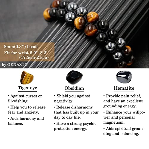 Healing Crystals Tigers Eye Black Obsidian Hematite 8mm Stone Beads Good Luck Triple Protection Bracelet for Men Women3