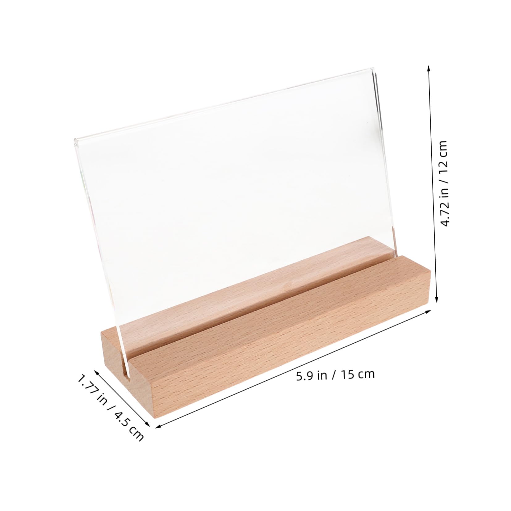 VILLCASE Soporte Para Portamenús Acrílico Transparente Horizontal Con Base De Madera Natural, Expositor De Sobremesa Para Restaurantes, Cafés y Eventos, Pack 5 Unidades A6