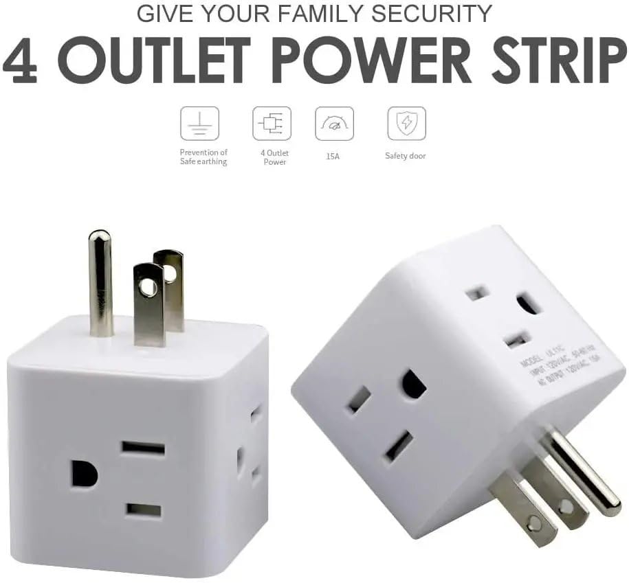 Generic Power Plug 4 outlets Wall Strip Cube (4 Way Side) US AC Electrical Power Strip, Splitter Grounded Adapter for Home Office 3 Prong