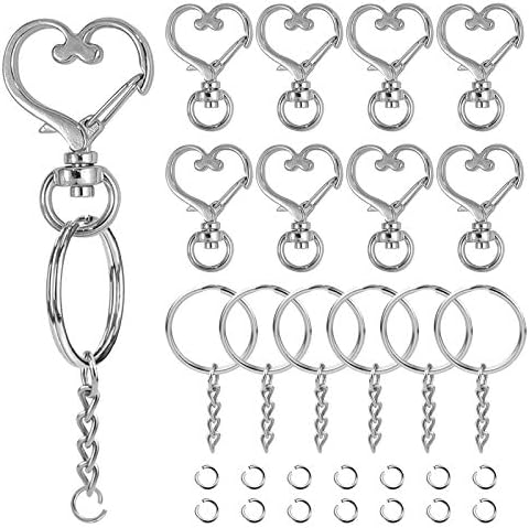 150Pcs Heart-Shaped Swivel Snap Hook Set,Metal Spring Snap Keychain Clip Keychain Hook Lobster Clasp Split Key Rings with Chain&Jump Rings Bulk for Keychain Lanyard,Charm,Jewelry,DIY Crafts Supplies