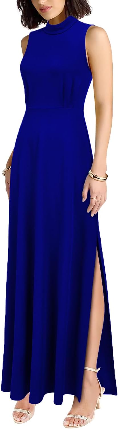 WOOSEA Women Sleeveless High Neck Split Evening Cocktail A-Line Long Dress - Image 2