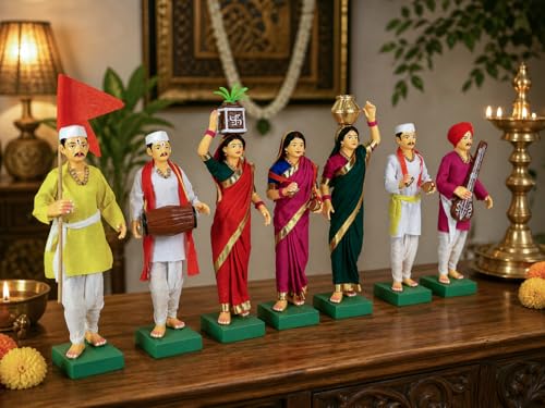 Image of Handmade Terracotta Pandharpur Warkari Set of 7| Traditional 8 Inch Clay Figurines for Mandir Decor, Golu Display and Gifting