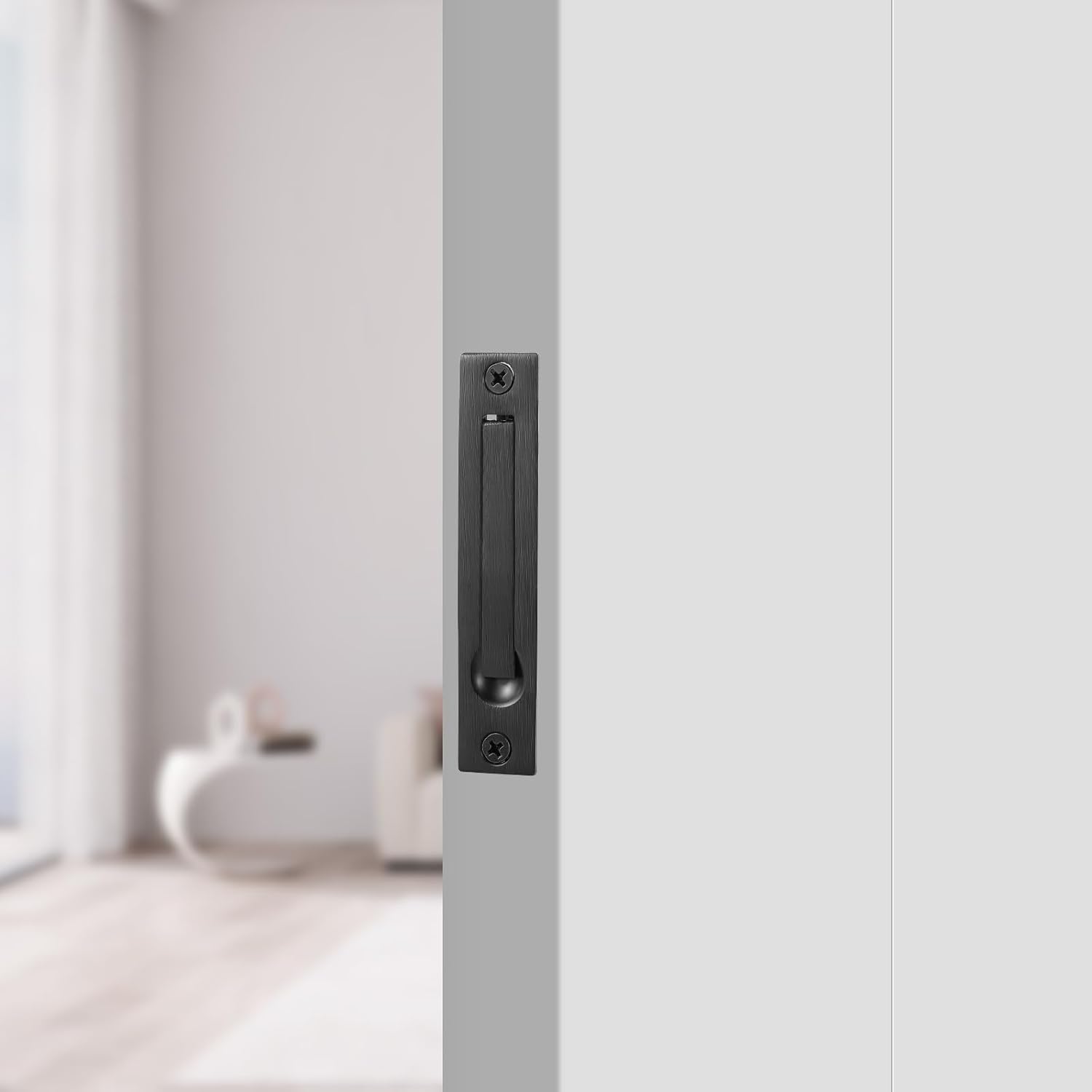1 Pack Pocket Door Edge Pull, Matte Black, 4", Flush Mount Pocket Door Pull Handles, Pocket Door Hardware