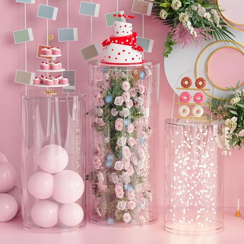 Soportes de exhibición de acrílico transparente para una decoración elegante de eventos, perfectos para mostrar flores, postres, pasteles y globos en bodas y fiestas
