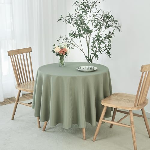 Image of maxmill Round Weaved Texture Design Tablecloth Spill-Proof Wrinkle Free Soft Washable Table Cloth for Circular Table Cover, for Dining Room Banquet Parties Holiday Dinner, 90 Inch Sage Green
