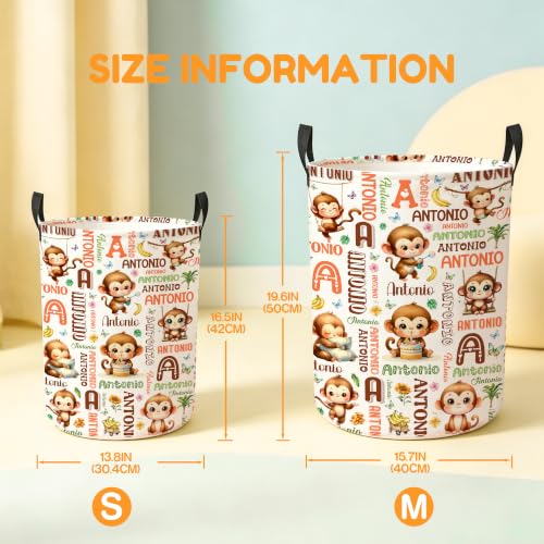 Image of Custom Monkey Laundry Hamper, Personalized Laundry Basket with Name, Customized Dirty Clothes Basket for Clothes Toy Bathroom Bedroom Storage,S-16.5 inchX 13.8 inch