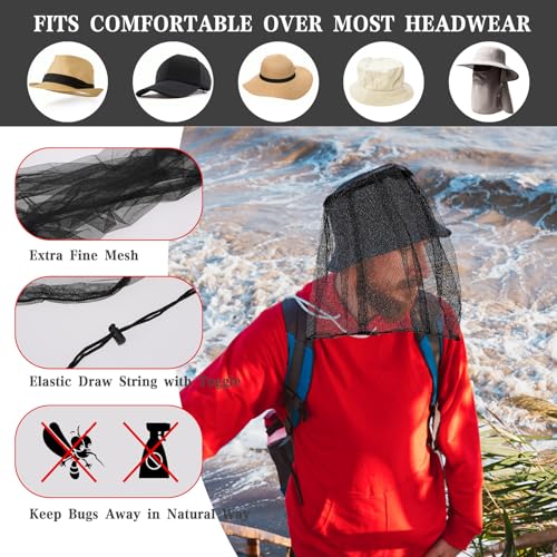 COMNICO Mosquito Head Net, Premium Extra Fine Holes Face Mesh Bug Face Netting for Head Hiking, Backpackers Insect Net Mask Cover for Outdoor Travel Camping Hiking