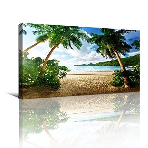 Image of Wall Art Sea Beach Coconut Tree Landscape Picture Print Canvas Wall Art Modern Giclee Artwork Home Decor Stretched and Framed Ready to Hang,2cm Thick Frame, Waterproof Artwork.