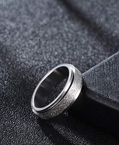 Tornito Stainless Steel Spinner Ring Engagement Wedding Band for Women Sand Blast Finish Step Edge Sleek 6MM (Sand Blast,Silver, 6)4