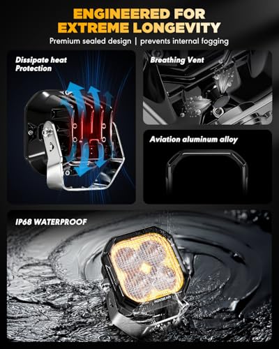 Image of Auxbeam Color Play 3 inch LED Pods 11600LM Flood Beam Offroad Driving Lights | White DRL / Amber Turn Signal, 100W Ultra Bright, 120 Wide Flood, IP68 Waterproof, for Jeep ATV UTV Truck, Swap Covers