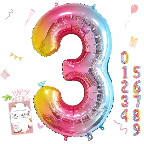 Image of 40 Inch Rainbow Gradient 3 Balloon for 3rd Birthday Decorations
