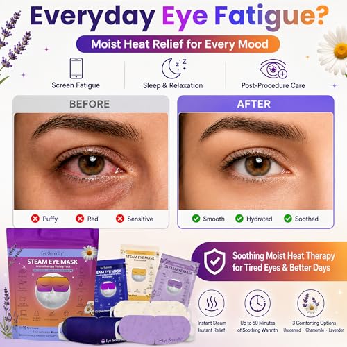 Image of LURE Eye Serenity Steam Eye Mask, Heated Eye Mask, Self Heating Warm Compress for Dry Eyes, Fast Relief for Stye, Puffy Sensitive Eyes, Moist Heat, Relaxation Gifts for Women and Men - Variety