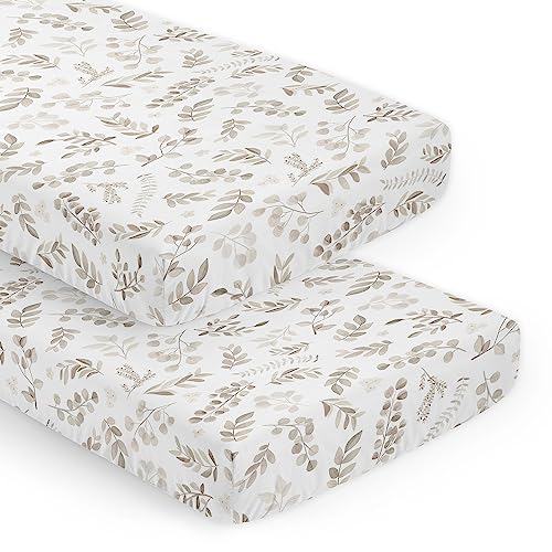 Image of Sweet Jojo Designs Floral Leaf Boy Girl Gender Neutral Baby Fitted Crib Sheet Set for Infant Newborn Nursery Toddler Bed Room Standard Mattress 2p Ivory Beige Taupe Boho Bohemian Watercolor Woodland