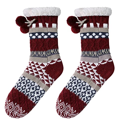 Image of Chassic Sherpa Lined Slipper Socks for Women, Non-Slip Cozy Winter House Socks, Soft Fuzzy Socks, Gifts for Women & Ladies Stocking Stuffers
