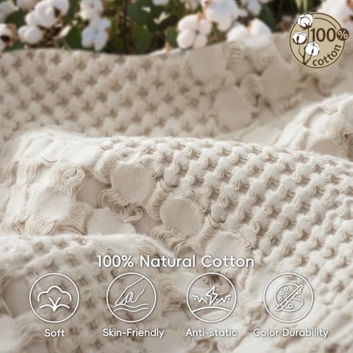 Image of PHF 100% Cotton Waffle Blanket Twin Size for College Dorm, Lightweight Breathable and Soft for Summer, Luxury Aesthetic Waffle Weave Blanket for Bed & Gifts for Women, 66 inchx90 inch, Light Taupe /Oatmeal