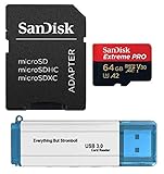 SanDisk 64GB Memory Card Extreme Pro Bundle Works with Gopro Hero 7 Black, Silver, Hero7 White UHS-1 U3 A2 Micro SDXC with Everything But Stromboli 3.0 Micro/SD Card Reader