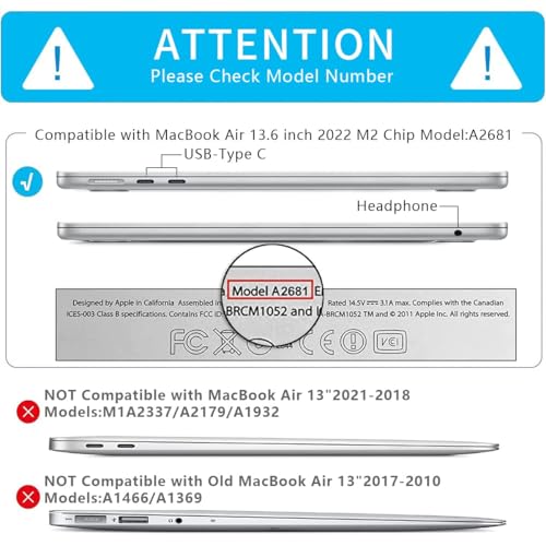 Image of Sounce Laptop Cover 13.6 Inch for MacBook Air M2 M3 Case Cover Laptop Case Compatible with 2022 Release MacBook Air M2 A2681 M3 A3113 Case Waterproof Laptop Protector Hard Case