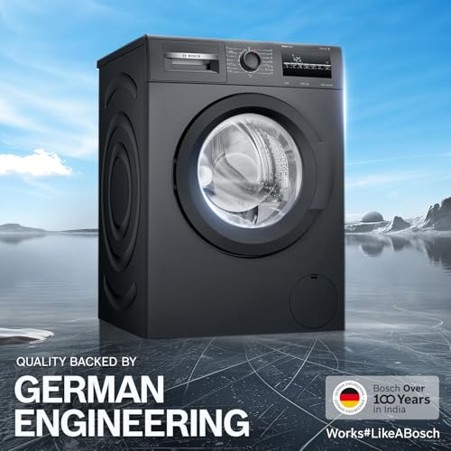 Image of Bosch 8 kg 5 Star Front Load Fully-Automatic Washing Machine, AI ActiveWater,15 Wash Programs, Removes 99.9% Germs with Steam, No Tangle or Wrinkle, Zero Vibration, Black /Grey, WAJ2826CIN
