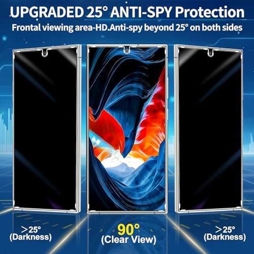 Image of 3 Pack Privacy Screen Protector for Samsung Galaxy S24 Ultra Tempered Glass, 9H+ Hardness, 12FT Military Grade Shatterproof, Auto Alignment Frame, Bubble Free Case Friendly HD Clear 6.8 Inch