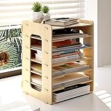 PUNCIA 7Tier Widthways Wood Office Paper Organizer for Desk Desktop File Holder Desk Letter Tray &A4 Paper Sorter Document Book Magazine Storage Shelf Rack Desk Organizer for Classroom Home Office