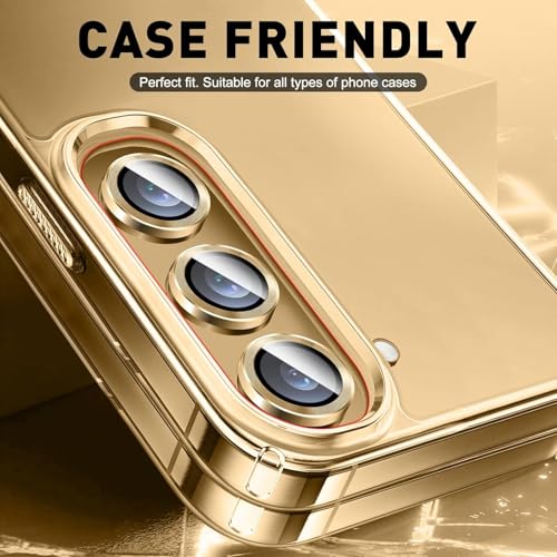 Image of TechTrendz Camera Lens Protector Ring for Samsung Galaxy Z Fold 7 Camera Aluminum Alloy Rings, Ultra-HD Full Coverage Anti Scratch Metal Ring (3 Ring Included) (Golden)