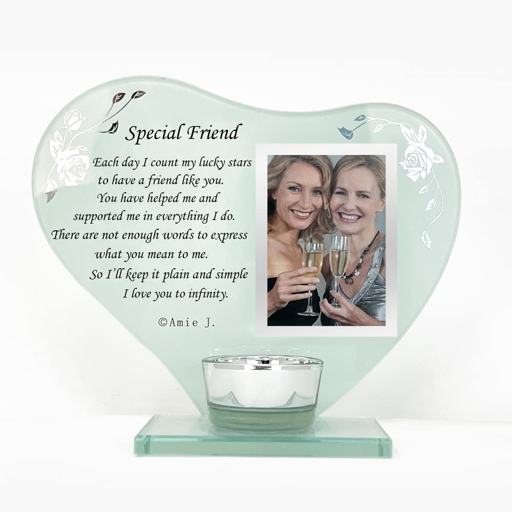 Photo Frame Candle Holder Memorial Plaque Gift with Space to Add a Photograph, Heart-Shaped, Engraved with a Personalised Poem, for Bereavement, Death Anniversary of your Loved Ones (Special Friend)