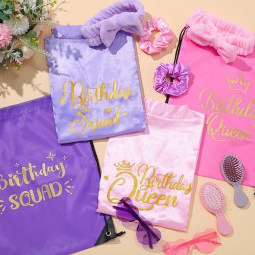 Image of Coume 48 Pcs Women Birthday Robe Birthday Queen Squad Robe Sunglasses Scrunchie Headbands Comb Bag for Spa Party