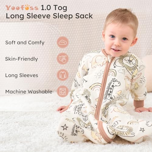 Image of Yoofoss Baby Sleep Sack 0-6 Months 1.0 Tog Long Sleeve Organic Cotton