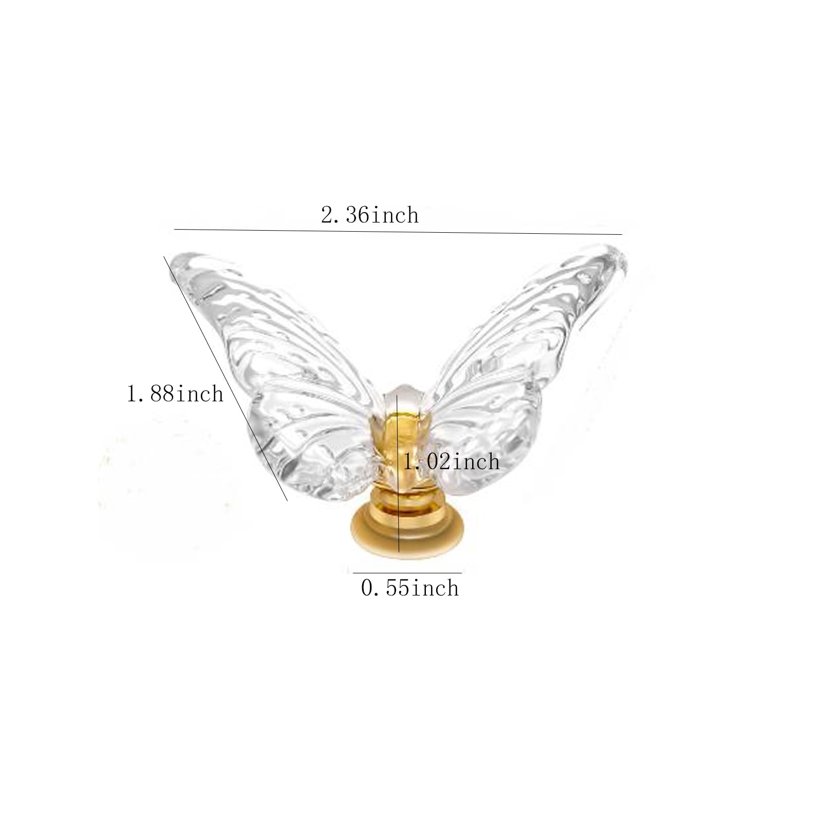Glass Butterfly Dresser Pulls - 40mm Crystal Cabinet Handles For Furniture & Wardrobes