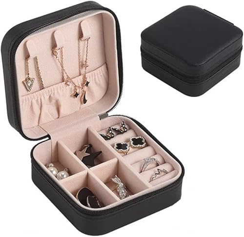 Caja de almacenamiento de joyas portátil organizador de viaje estuche de joyería de cuero aretes de almacenamiento collar anillo organizador de