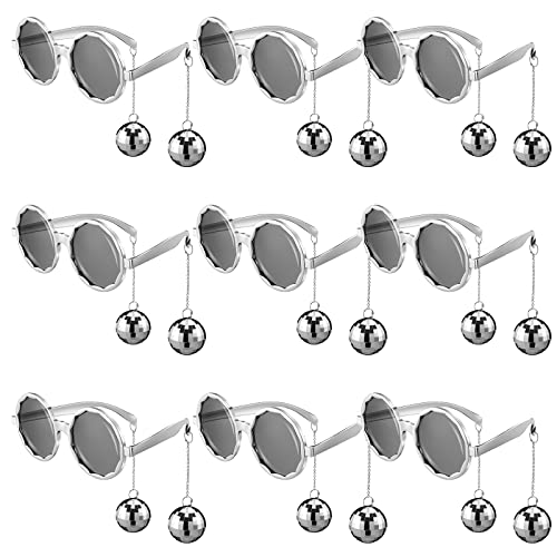 Oudain 9 Pairs Retro Disco Ball Glasses Funny Party Sunglasses 70s Disco Silver Chain Glasses for Women Girls Party Favors