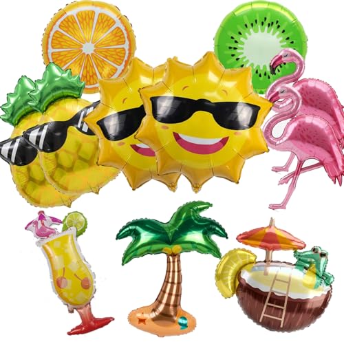 Summer Foil Balloon Tropical Balloons Party Decorations Flamingo Pineapple Sun Pineapple Coconut Tree Beverage Cup Balloons for Birthday Hawaii Aloha Beach Pool Party Decorations