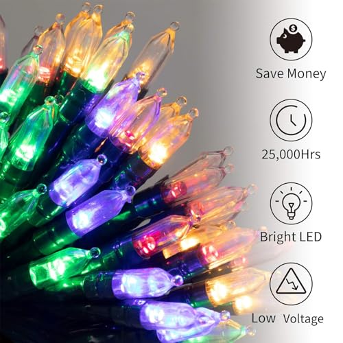 Image of Christmas Mini String Lights Outdoor 4 Pack 17.7 Feet 50 Led 8 Modes Battery Operated Fairy Lights with Timer for Xmas Tree Indoor Holiday Party Decor, Warm White + Multicolored