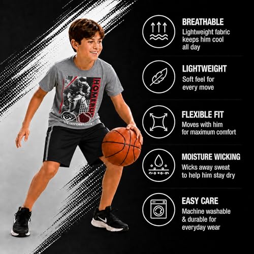 Image of Pro Athlete Active Boys Short Sets - 3 Piece Performance Short Sleeve T-Shirt and Dry Fit Shorts - Boys Athletic Sets (8-16)