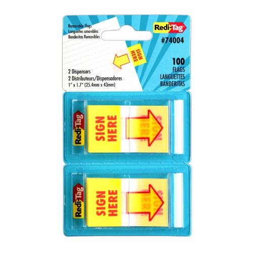 Sign Here Page Flags in Pop-Up Dispenser, 1w x 1 7/10h, Yellow/Red, 70/Pack (並行輸入品)