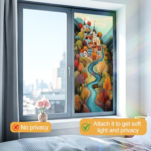 Image of Fairytale Castle Village Window Film 17.32x39.37in Cling