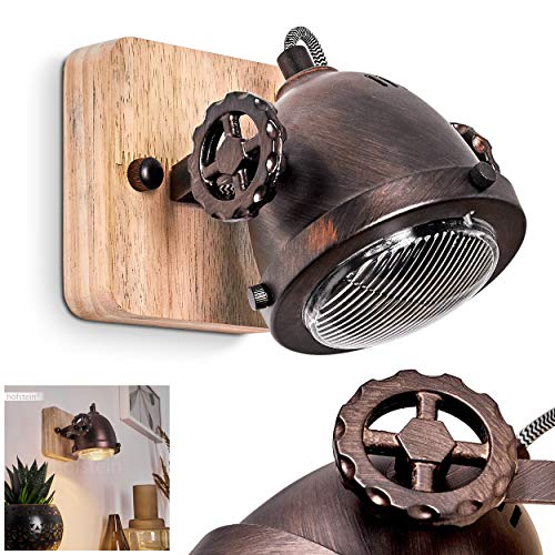 hofstein Aplique Herford, aplique regulable de metal/madera/cristal en marrón/cobre/naturaleza, 1 casquillo GU10, punto de pared en diseño retro/vintage, sin bombilla(s)